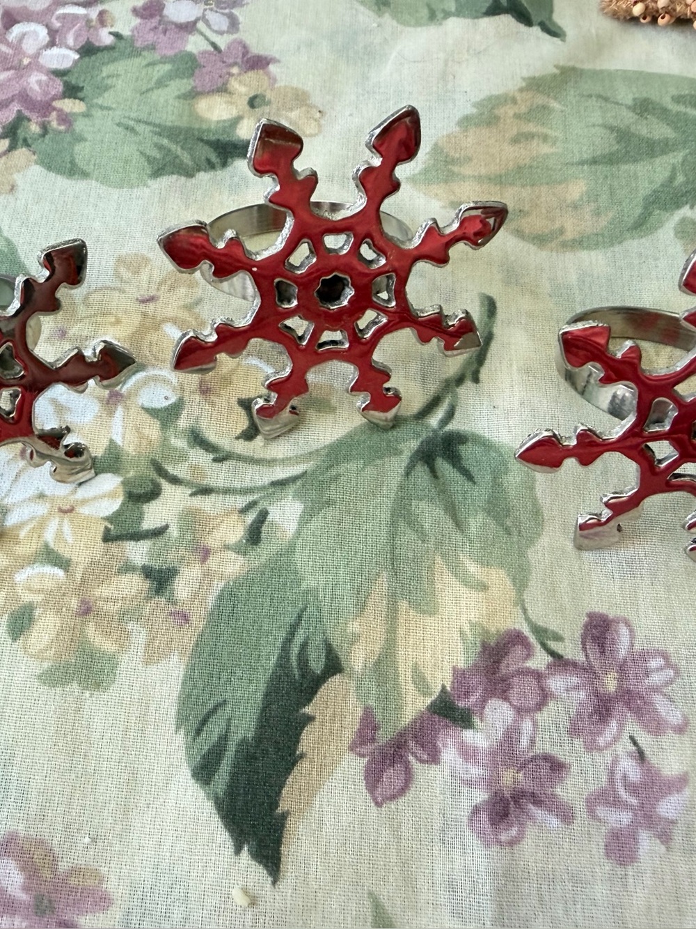 Silver Tone Snowflake Napkin Rings - Set of 3